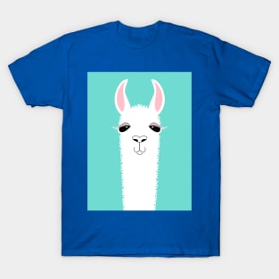 LLAMA ALPACA PORTRAIT ON BLUE T-Shirt